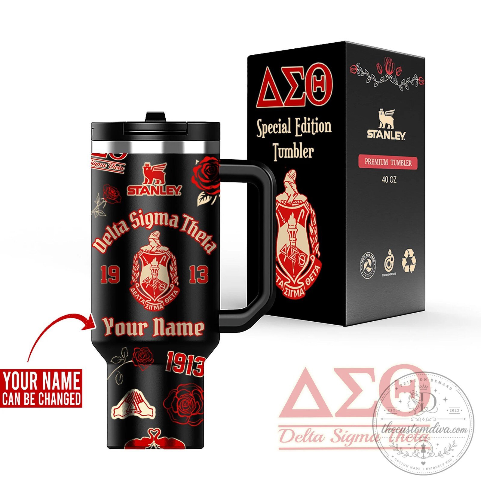 Delta Sigma Theta Personalized Tumbler with Handle and Lid, 40 Ounce Stainless Steel 1 Delta Sigma Theta Personalized Tumbler with Handle and Lid, 40 Ounce Stainless Steel