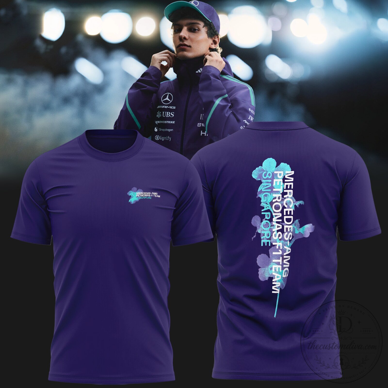 Mercedes-AMG Petronas Formula One Team Singapore Vanda Bloom T-Shirt 2 Mercedes-AMG Petronas Formula One Team Singapore Vanda Bloom T-Shirt