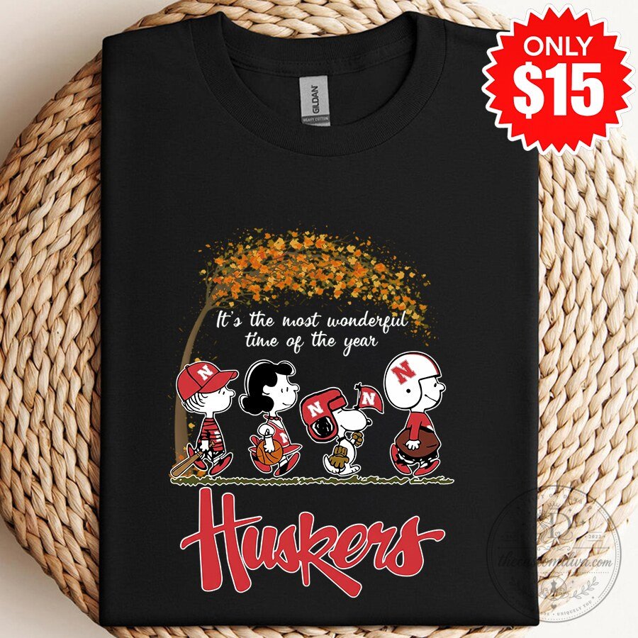 Nebraska Cornhuskers Peanuts Most Wonderful Time of Year Autumn T-Shirt