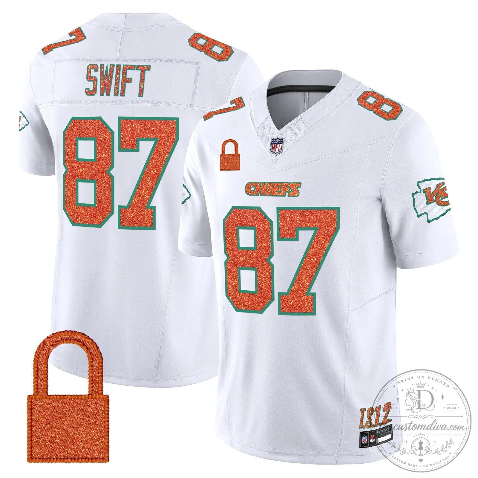 Kansas City Chiefs Travis Kelce Taylor Swift White Football Jersey