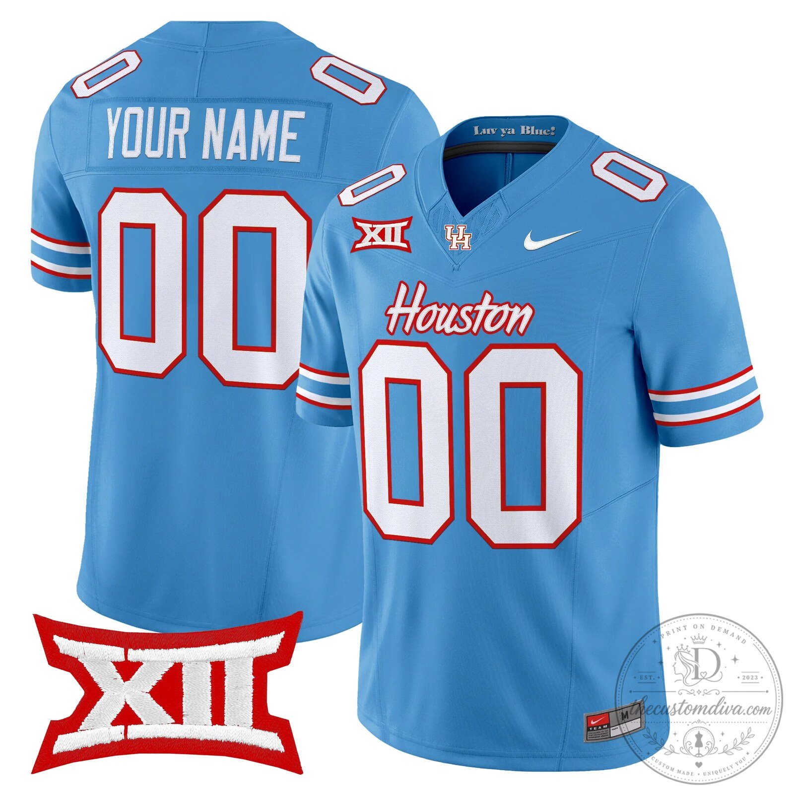 Houston Cougars Custom Football Jersey Light Blue Numbered College Sports Apparel