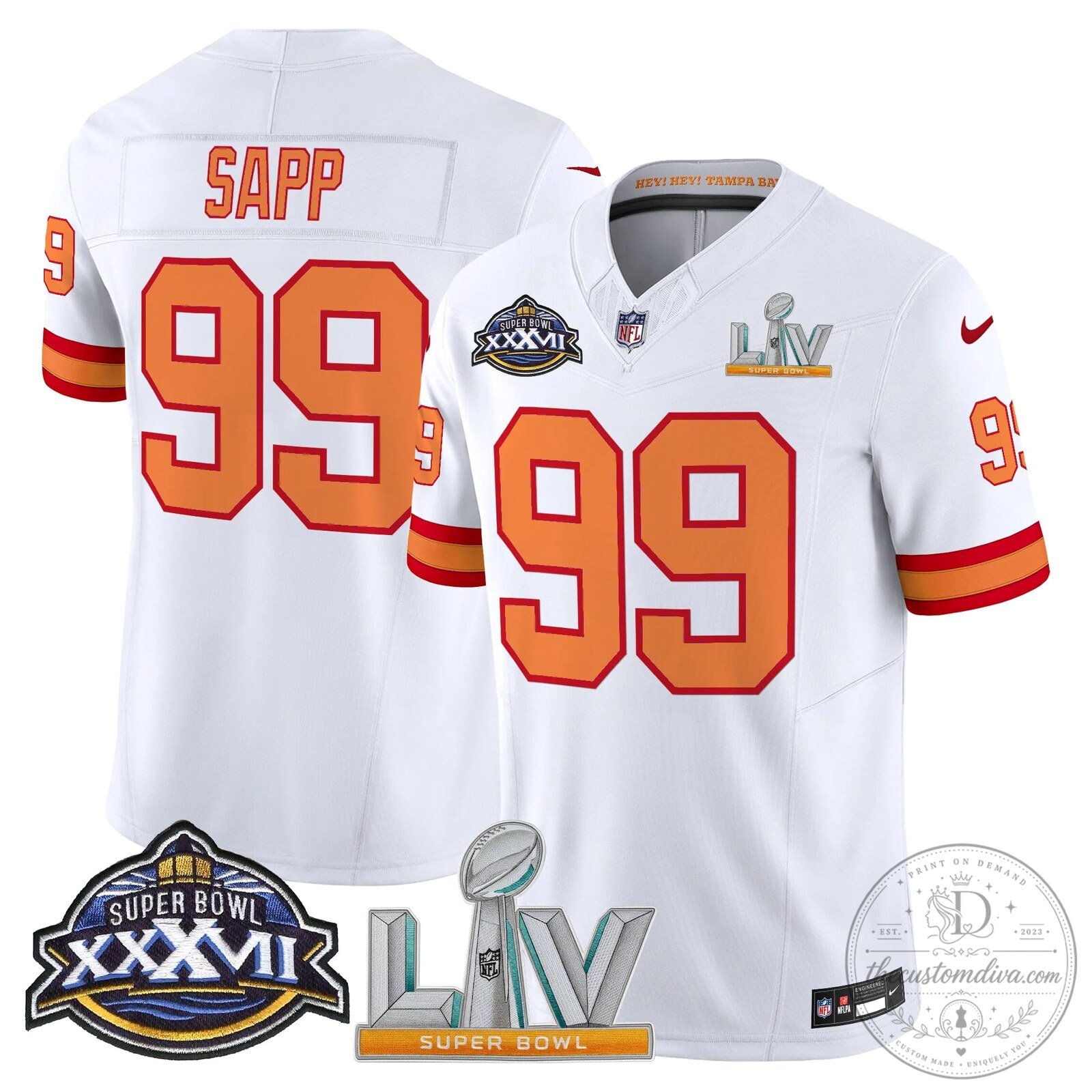 Warren Sapp Tampa Bay Buccaneers Super Bowl XXXVII LV White Football Jersey 1 Warren Sapp Tampa Bay Buccaneers Super Bowl XXXVII LV White Football Jersey