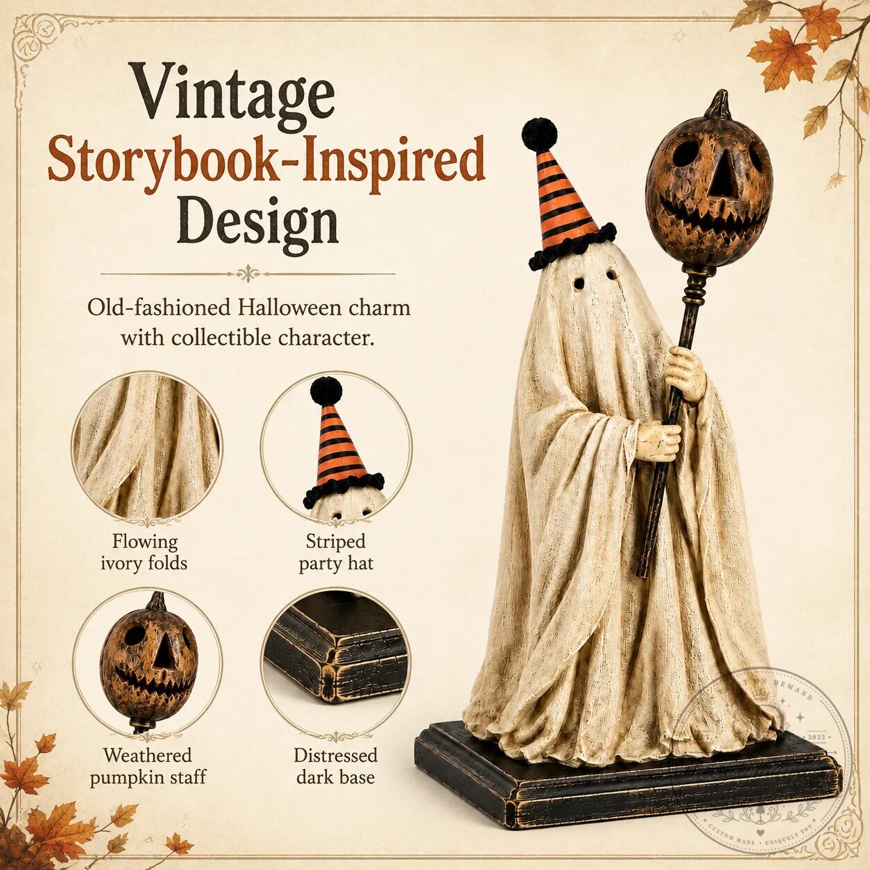 Vintage Halloween Decor Lighted Ghost Figurine with Pumpkin Staff 11 Vintage Halloween Decor Lighted Ghost Figurine with Pumpkin Staff