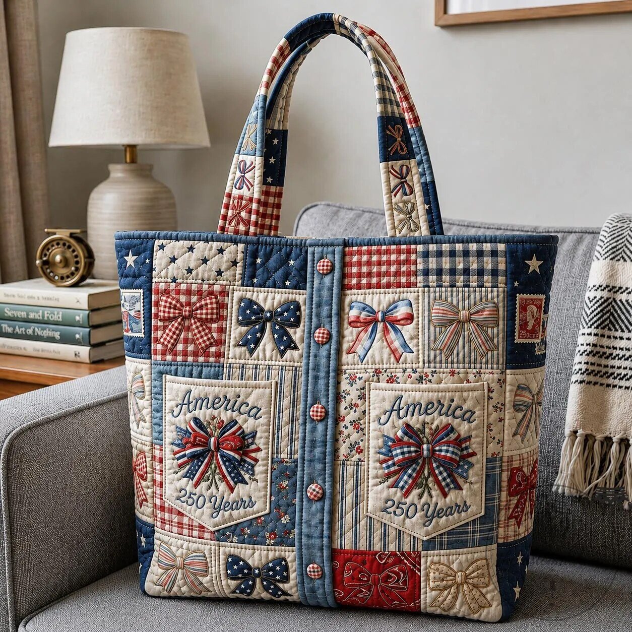 America 250 Years Quilted Patchwork Tote Bag