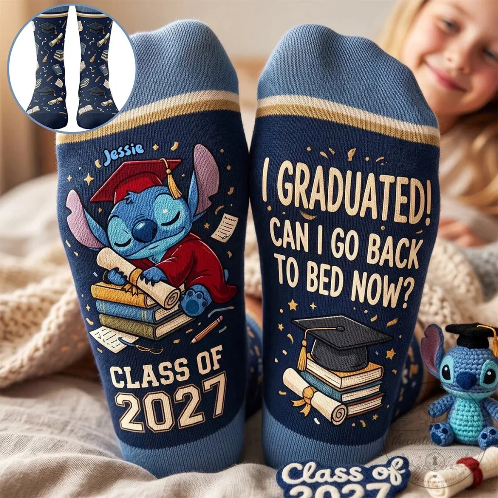 Lilo and Stitch I Graduated Class of 2027 Personalized Graduation Socks Lilo and Stitch I Graduated Class of 2027 Personalized Graduation Socks