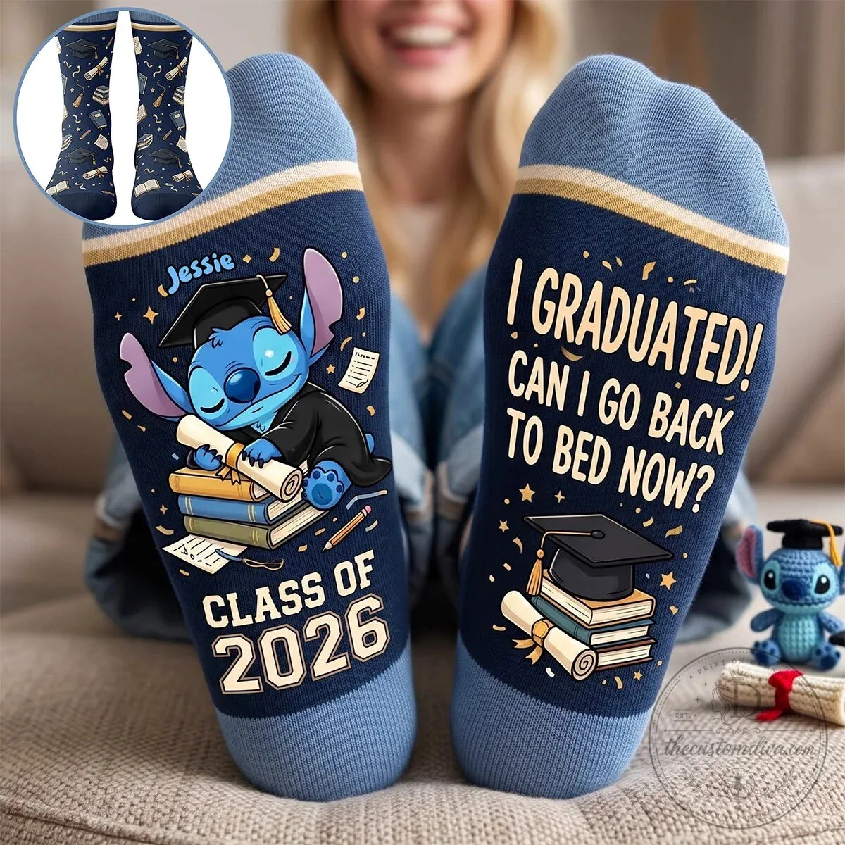 Lilo and Stitch I Graduated Class of 2027 Personalized Graduation Socks 10 Lilo and Stitch I Graduated Class of 2027 Personalized Graduation Socks