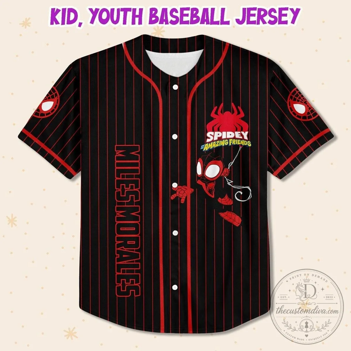 Miles Morales Spidey and His Amazing Friends Baseball Jersey 8 Miles Morales Spidey and His Amazing Friends Baseball Jersey