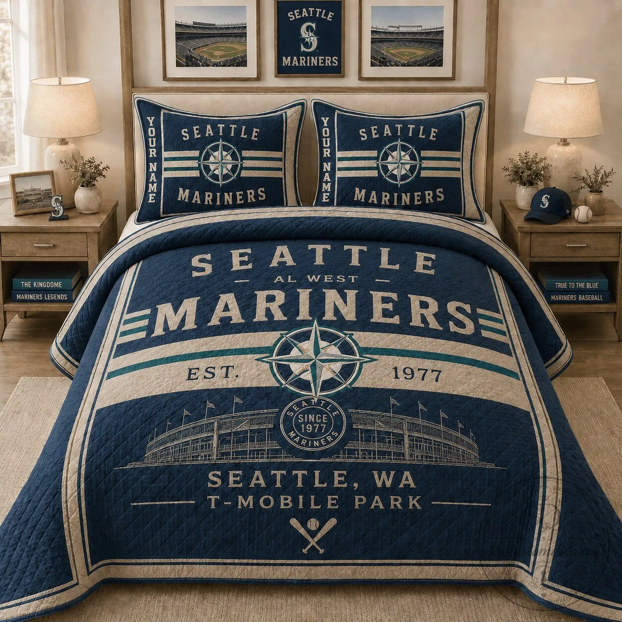 Seattle Mariners MLB Baseball Team Personalized Bedding Set Quilt Blanket