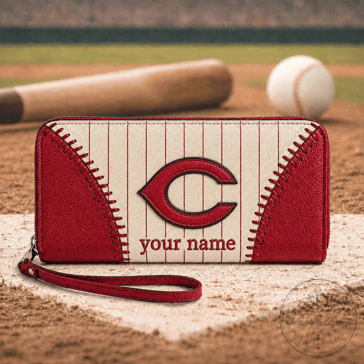 Cincinnati Reds Baseball Personalized Zipper Long Wallet
