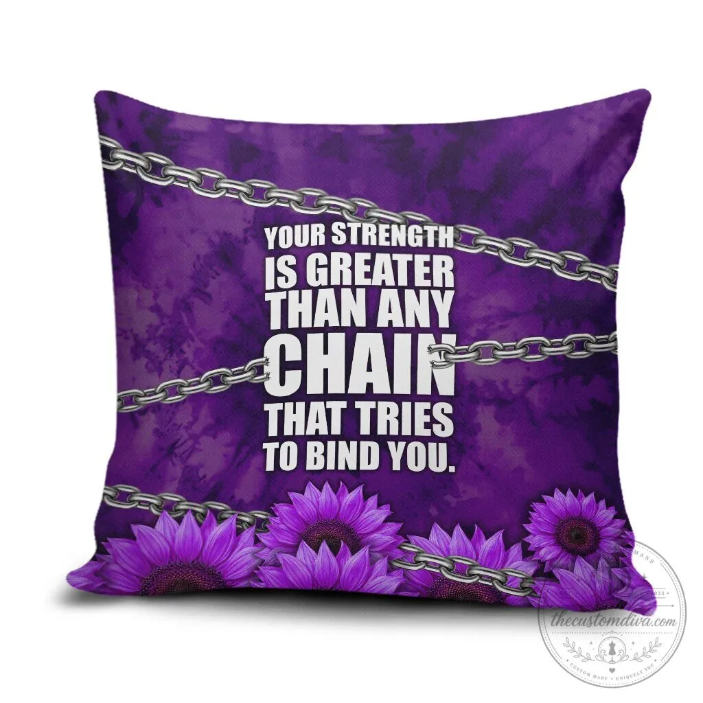 Domestic Violence Awareness Purple Ribbon Sunflower Strength Quote Pillow
