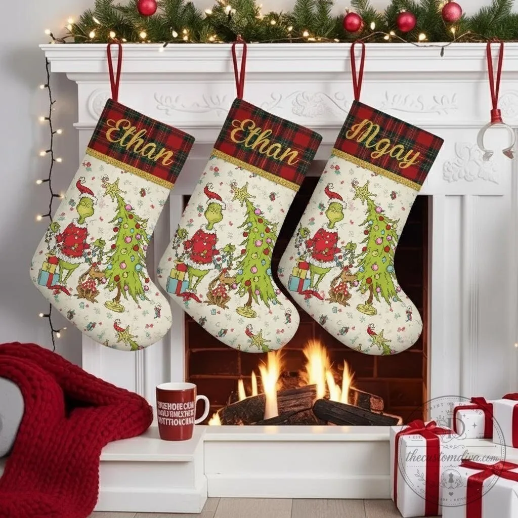Personalized The Grinch Stealing Christmas Tree Holiday Stocking