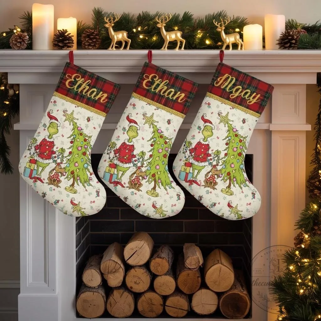 Personalized The Grinch Stealing Christmas Tree Holiday Stocking 7 Personalized The Grinch Stealing Christmas Tree Holiday Stocking