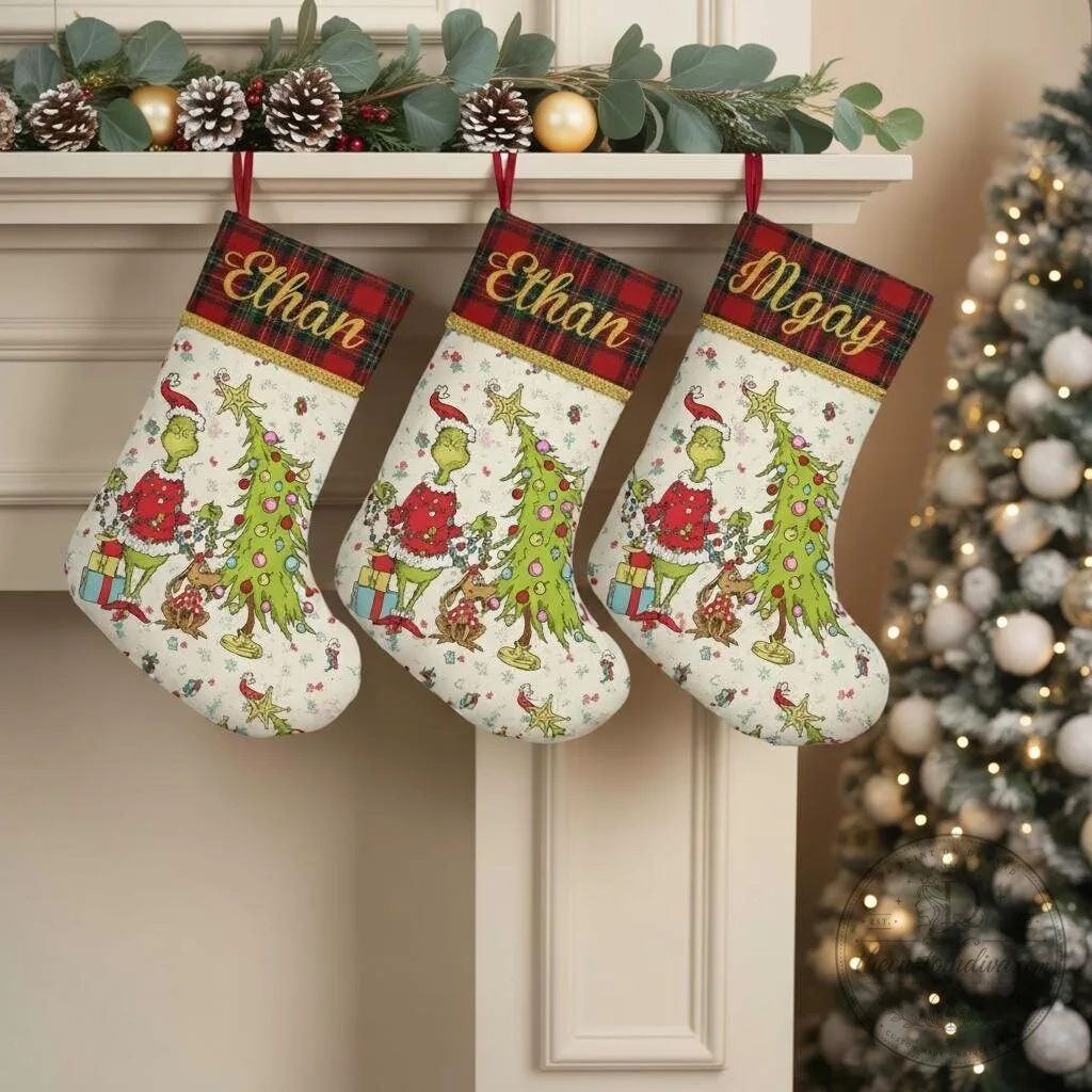 Personalized The Grinch Stealing Christmas Tree Holiday Stocking 8 Personalized The Grinch Stealing Christmas Tree Holiday Stocking