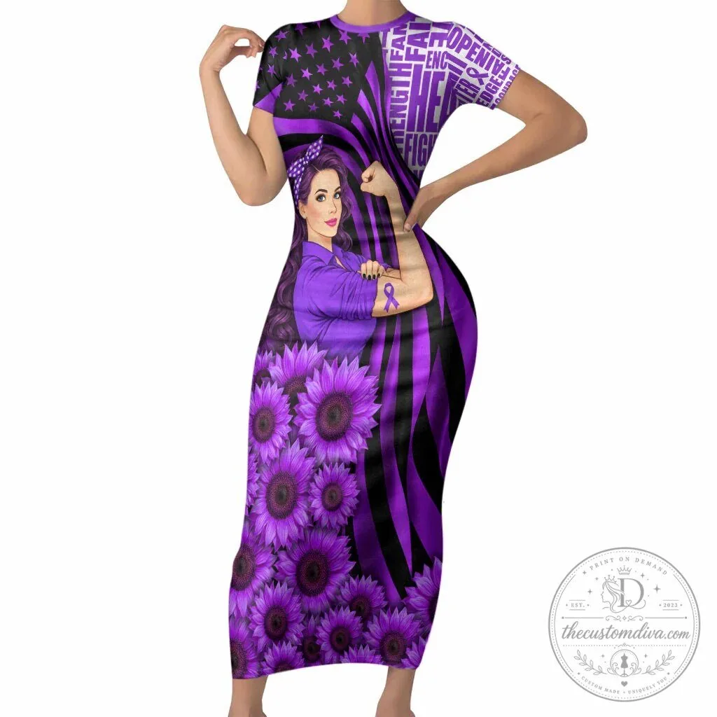Domestic Violence Awareness Purple Ribbon Sunflower Flag Strong Woman Dress