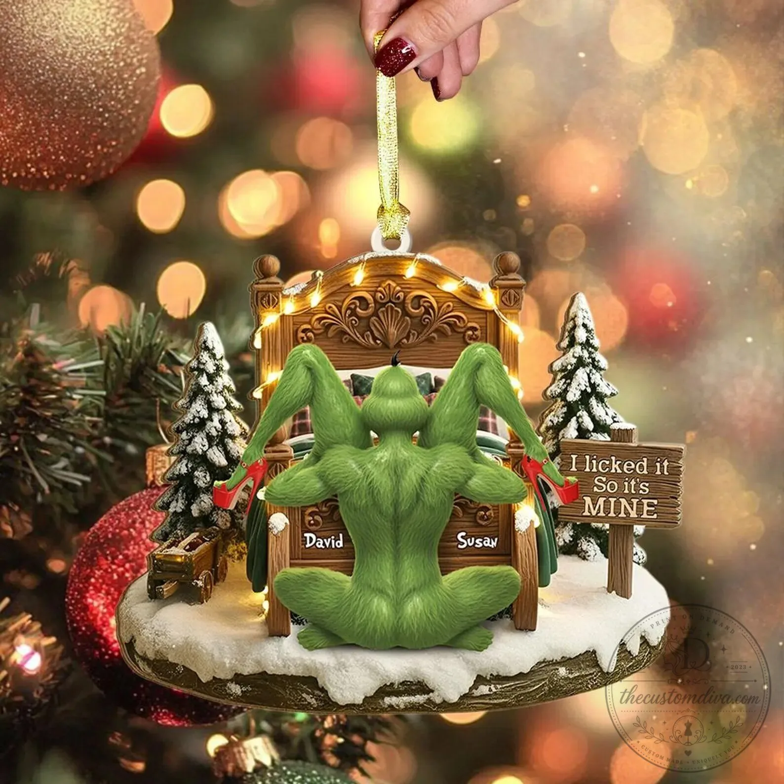 Personalized Grinch Couple Christmas Ornament I Licked It So It's Mine Holiday Decor