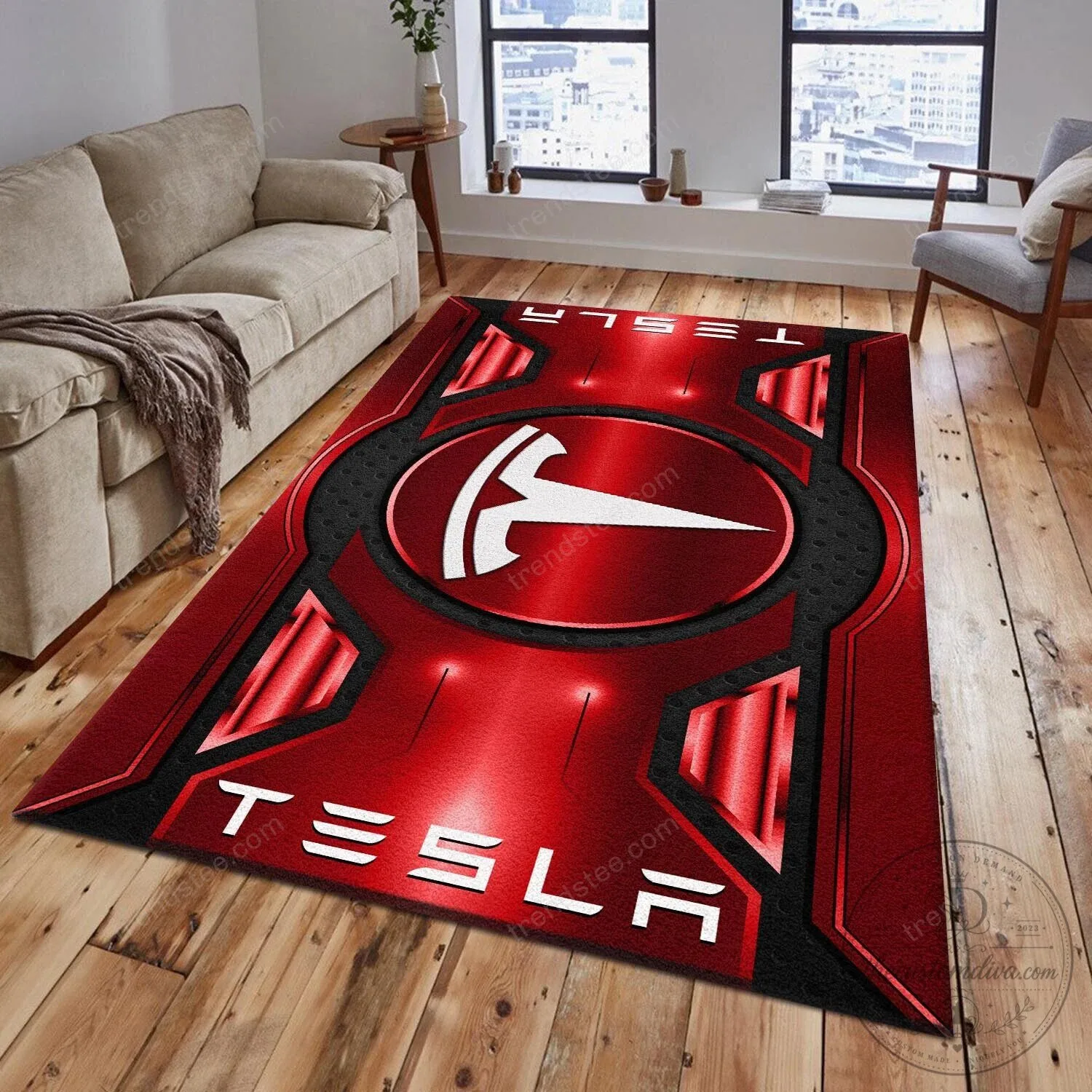 Tesla Logo Red Metallic Welcome Personalized Doormat