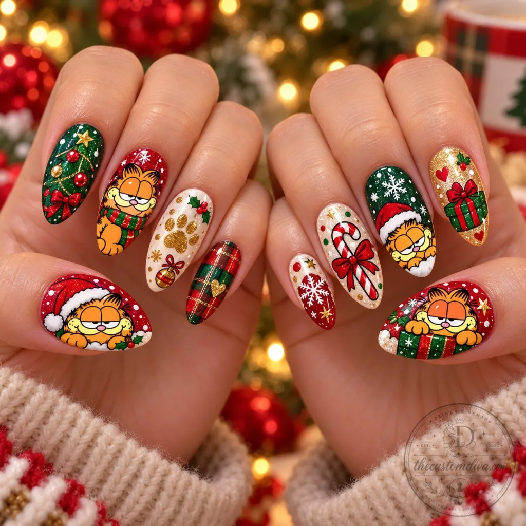Garfield Christmas Holiday Treats Press On Nails Set for Cartoon Fans Garfield Christmas Holiday Treats Press On Nails Set for Cartoon Fans
