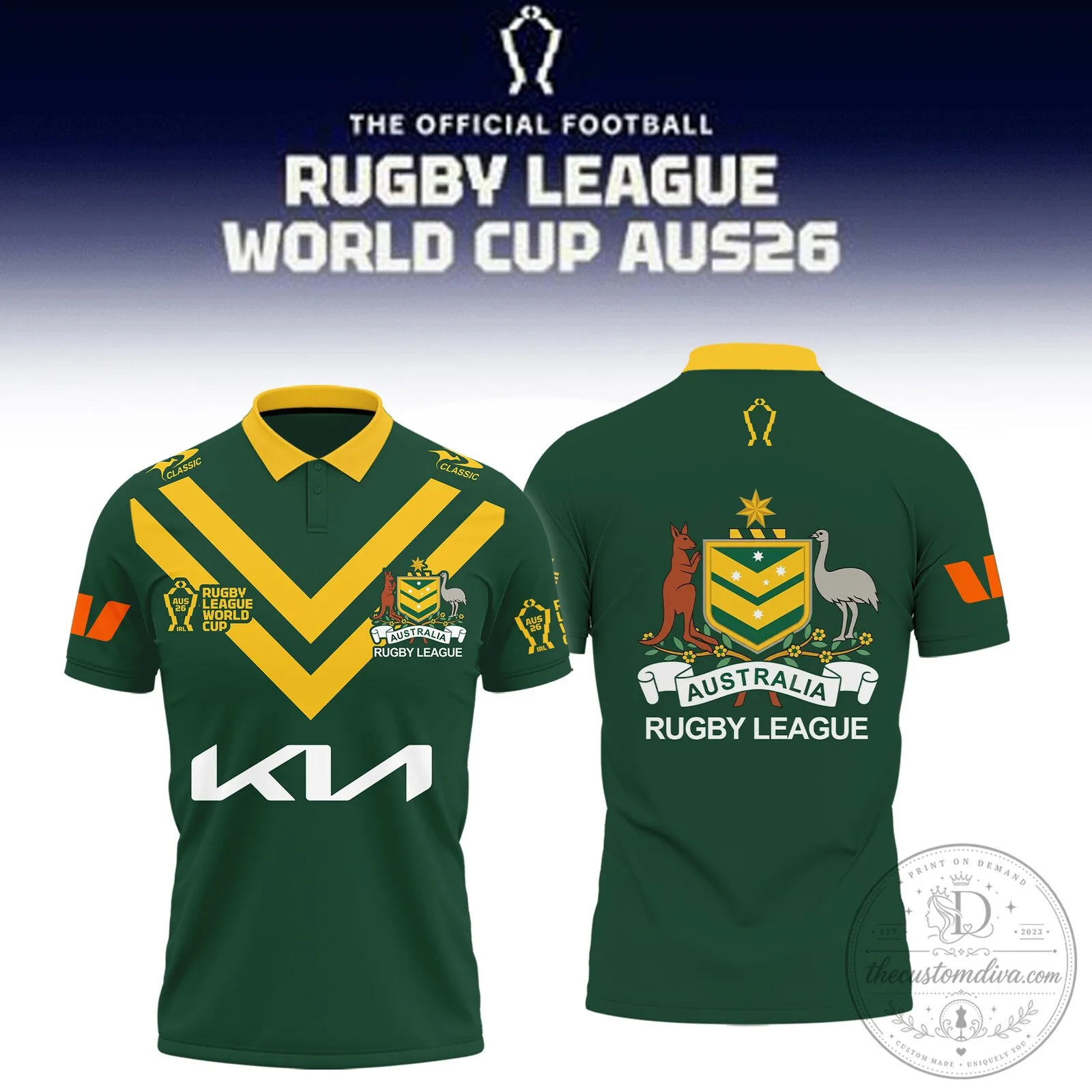 Australian Kangaroos Rugby League World Cup 2026 Green Polo Shirt