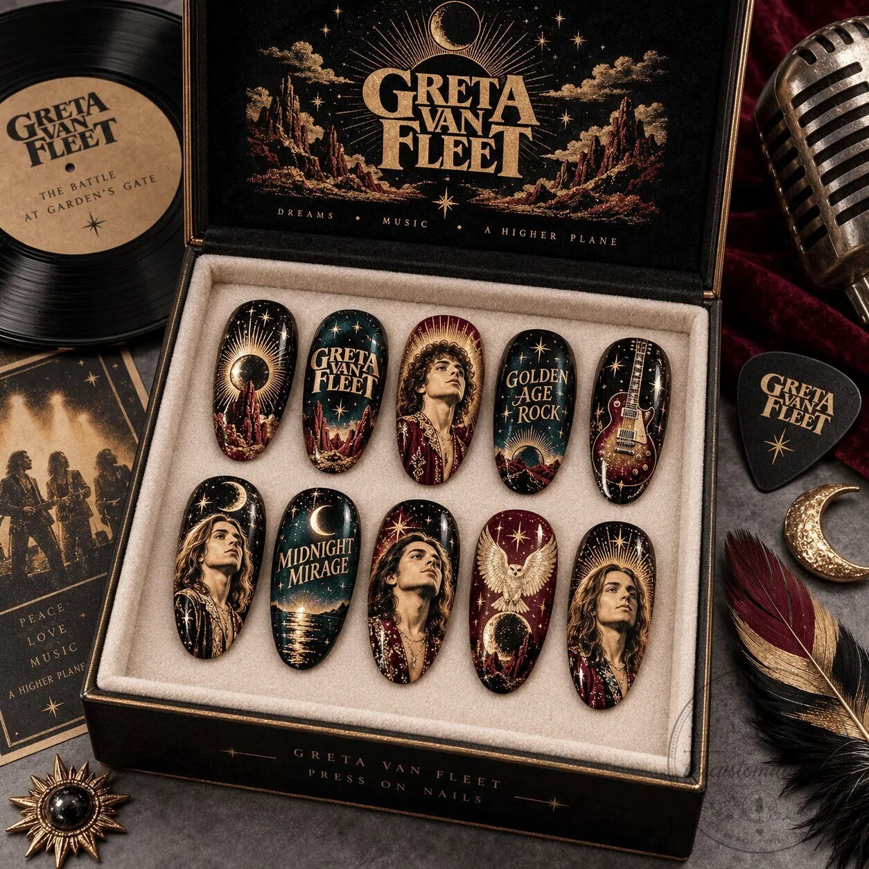 Greta Van Fleet Band Portrait Sepia Golden Age Rock Press-On Nails Set