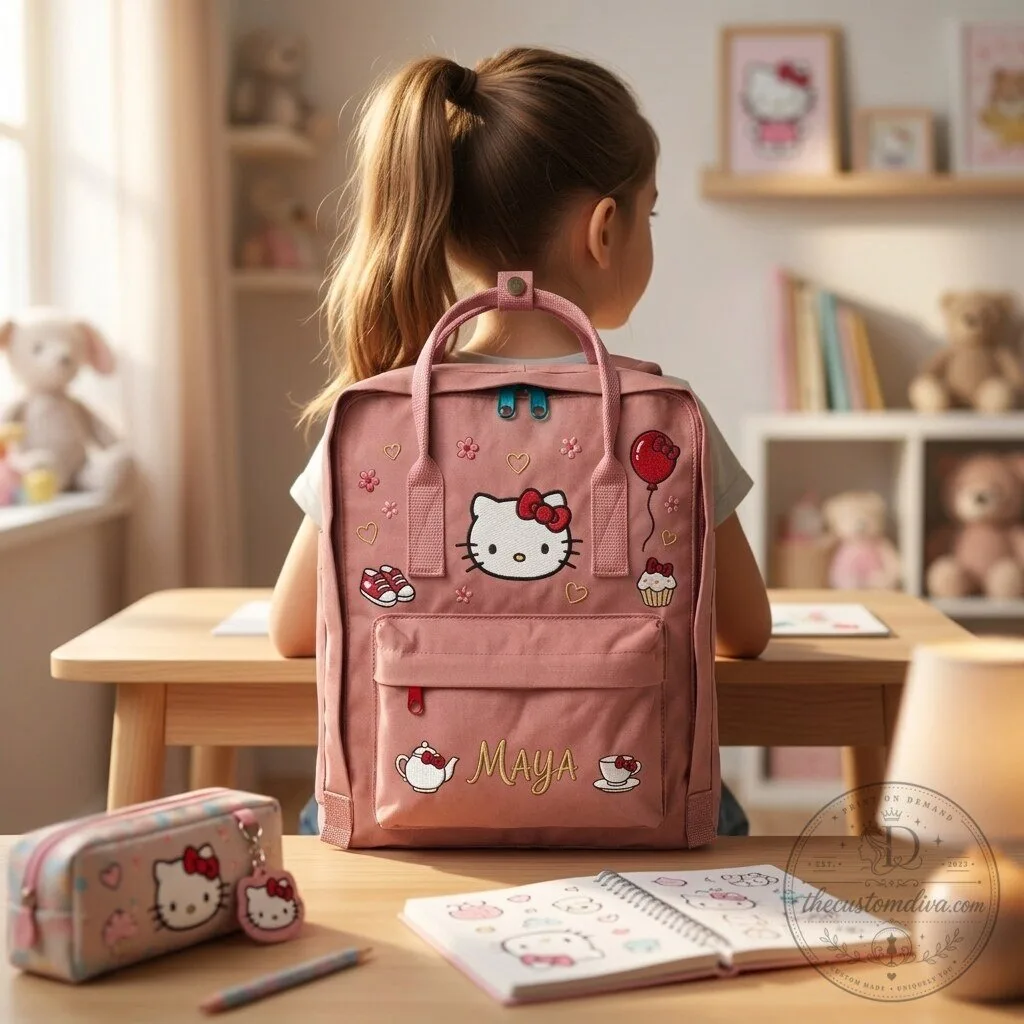 Hello Kitty Embroidered Mint Green Backpack with Personalized Name 15 Hello Kitty Embroidered Mint Green Backpack with Personalized Name