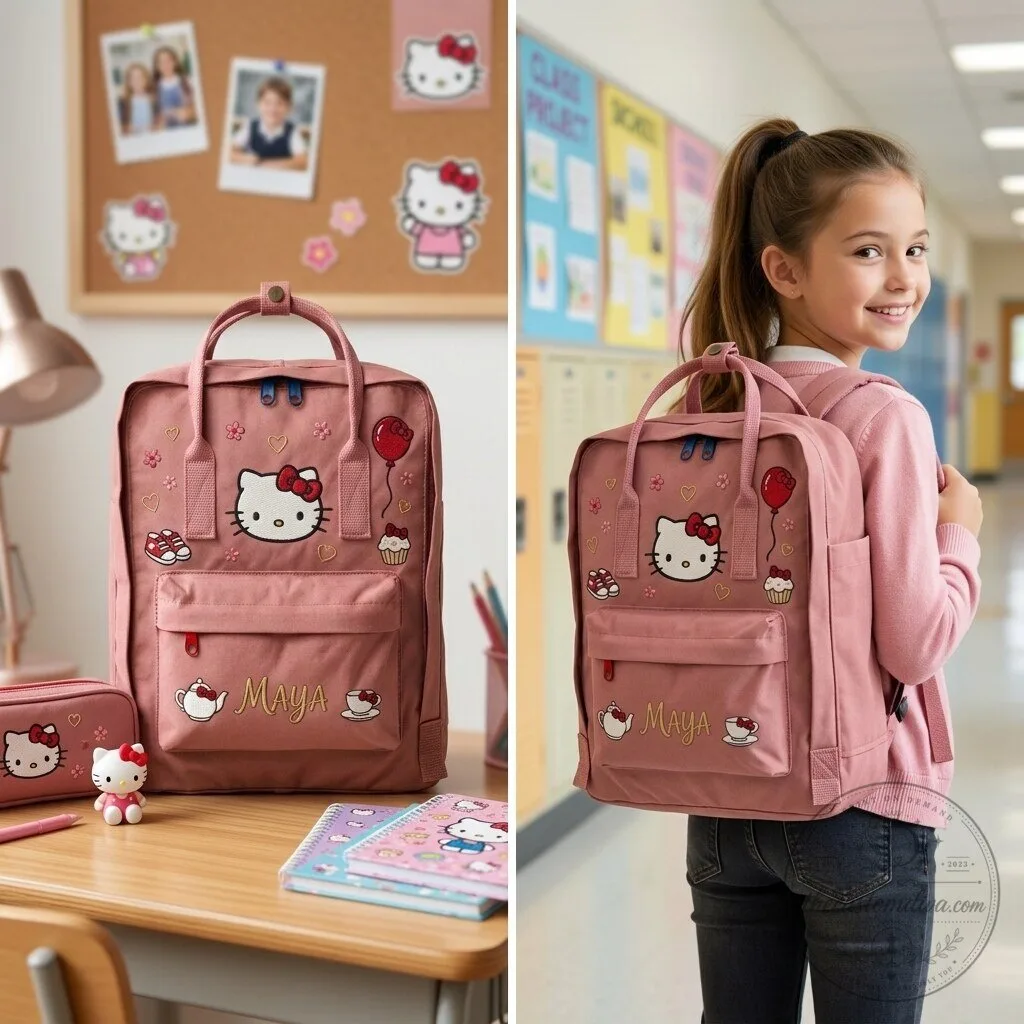 Hello Kitty Embroidered Mint Green Backpack with Personalized Name 16 Hello Kitty Embroidered Mint Green Backpack with Personalized Name