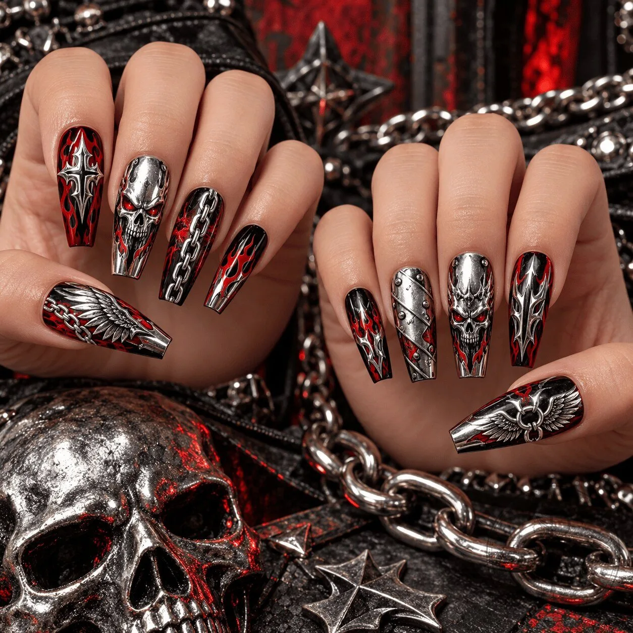 Motörhead Skull and Chains Biker Metal Rock Band Press-On Nails