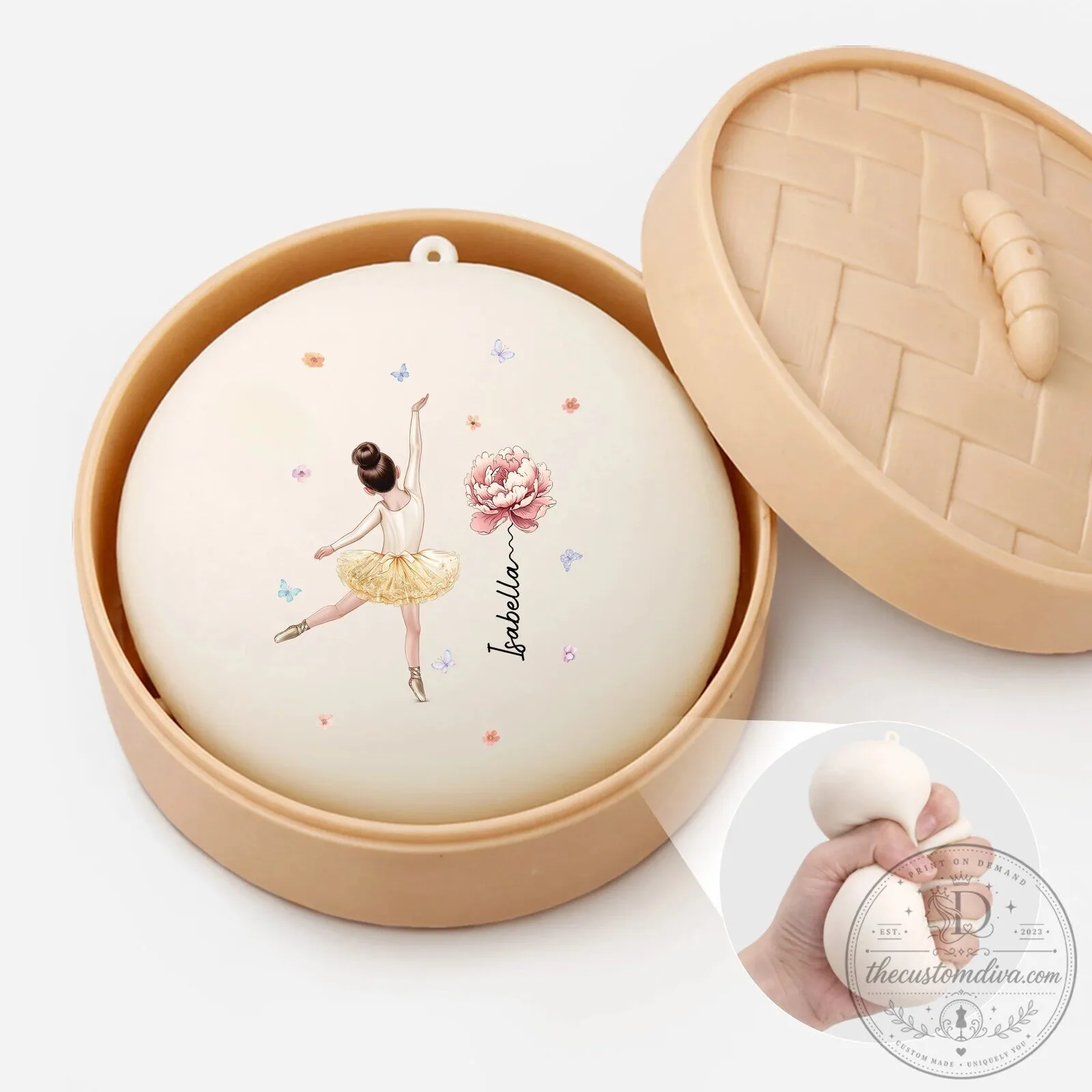 Personalized Ballet Dancer Squishy Toy with Steamed Bun Design for Kids