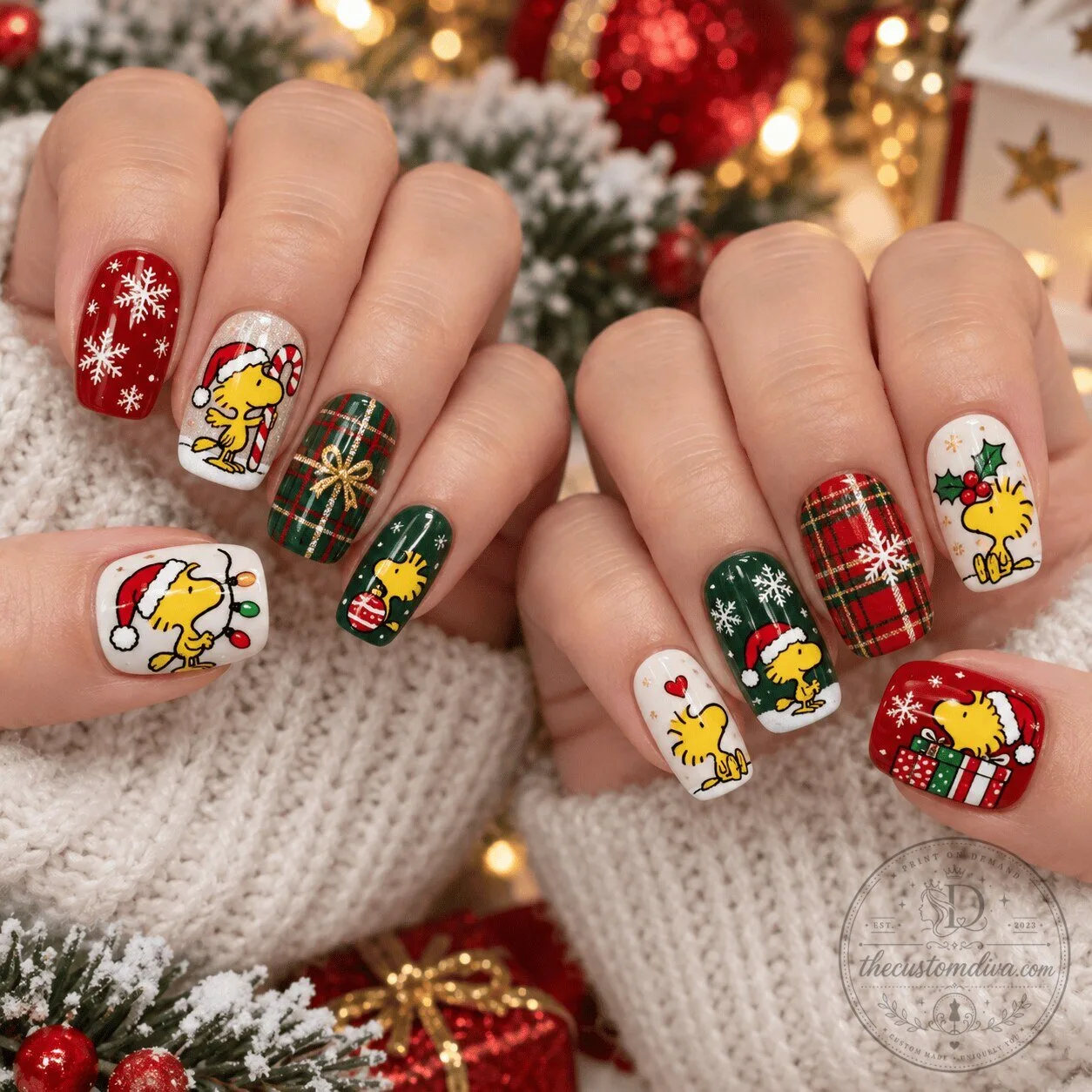 Snoopy Peanuts Christmas Holiday Press-On Nails Set