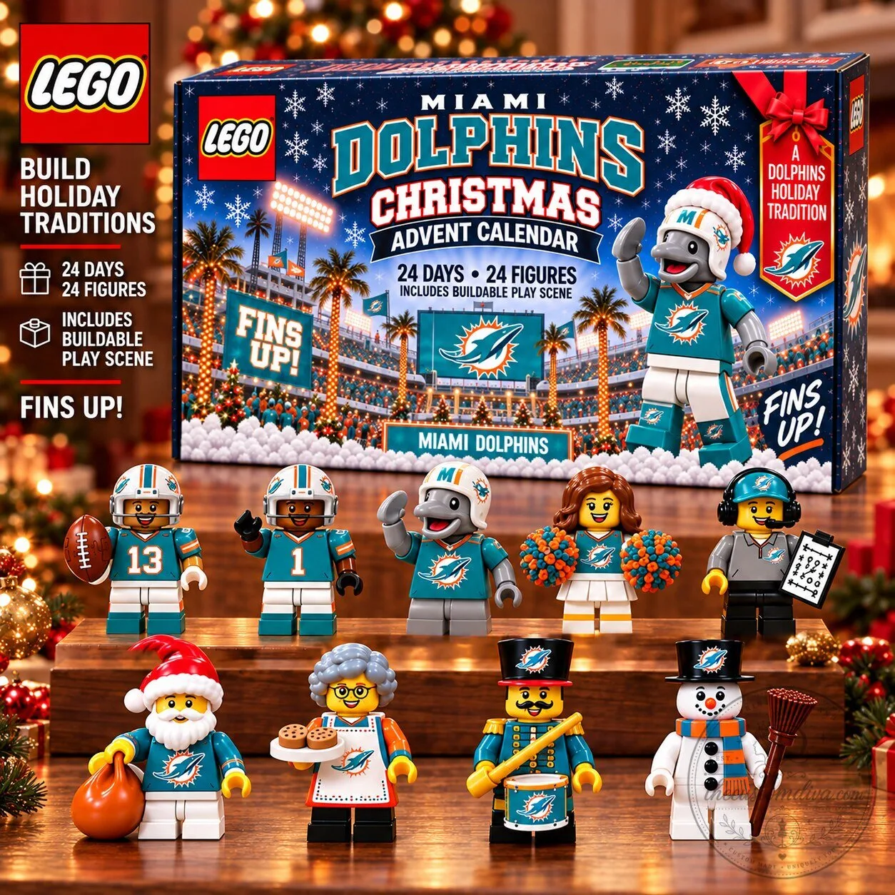 Miami Dolphins Christmas Advent Calendar with 24 LEGO Figures