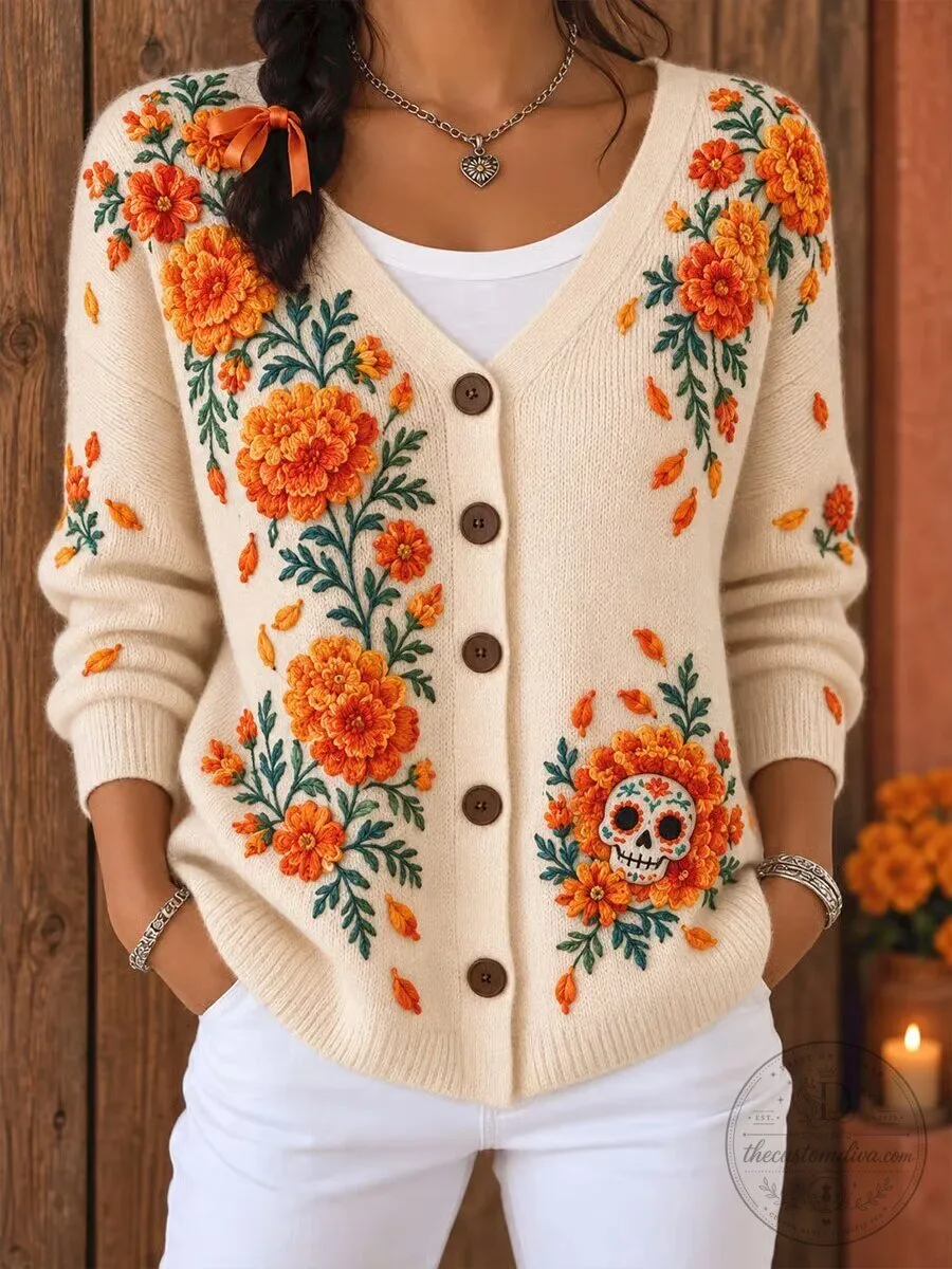 Day of the Dead Embroidered Floral Cardigan