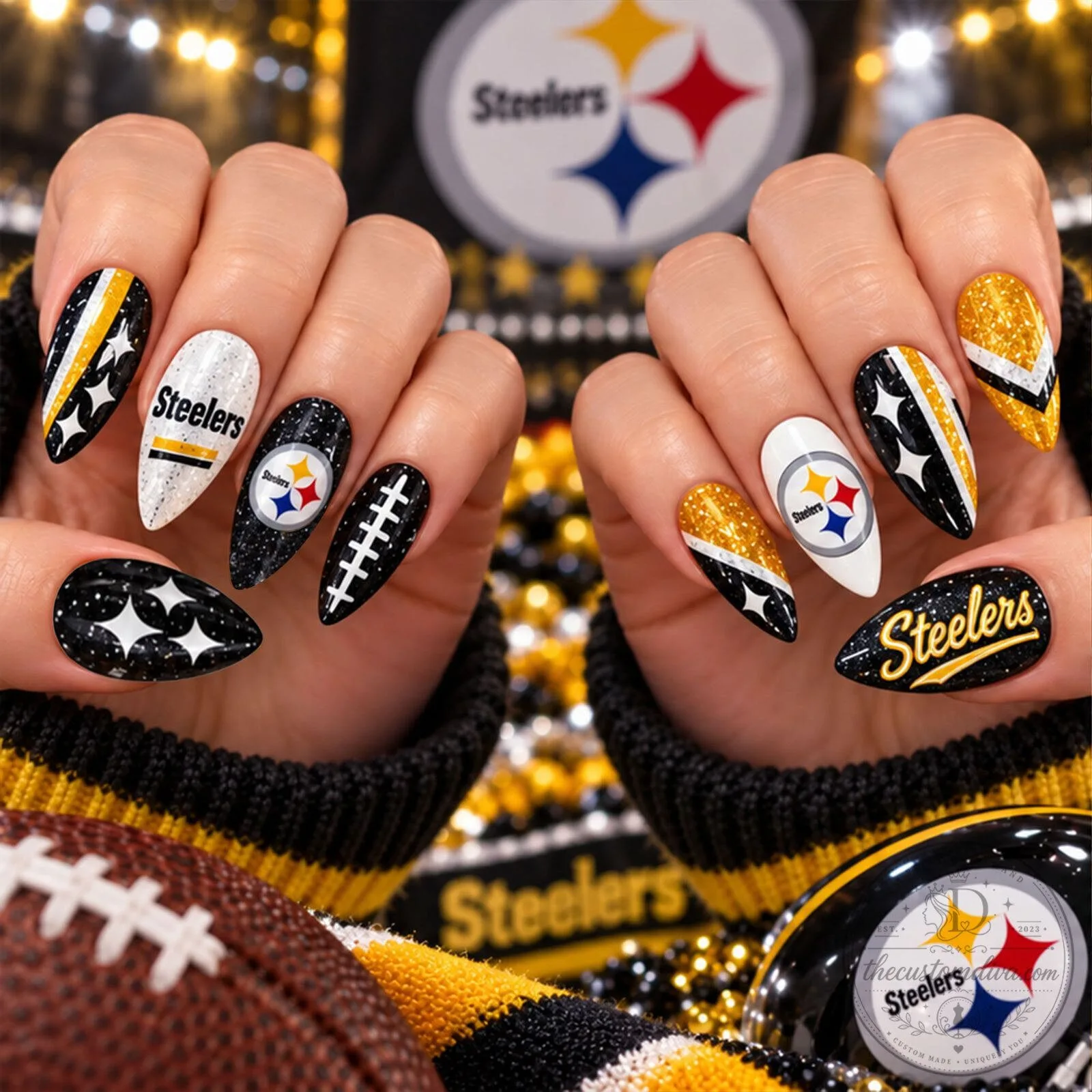 Pittsburgh Steelers Sparkle Game Day Football Fan Press-On Nails