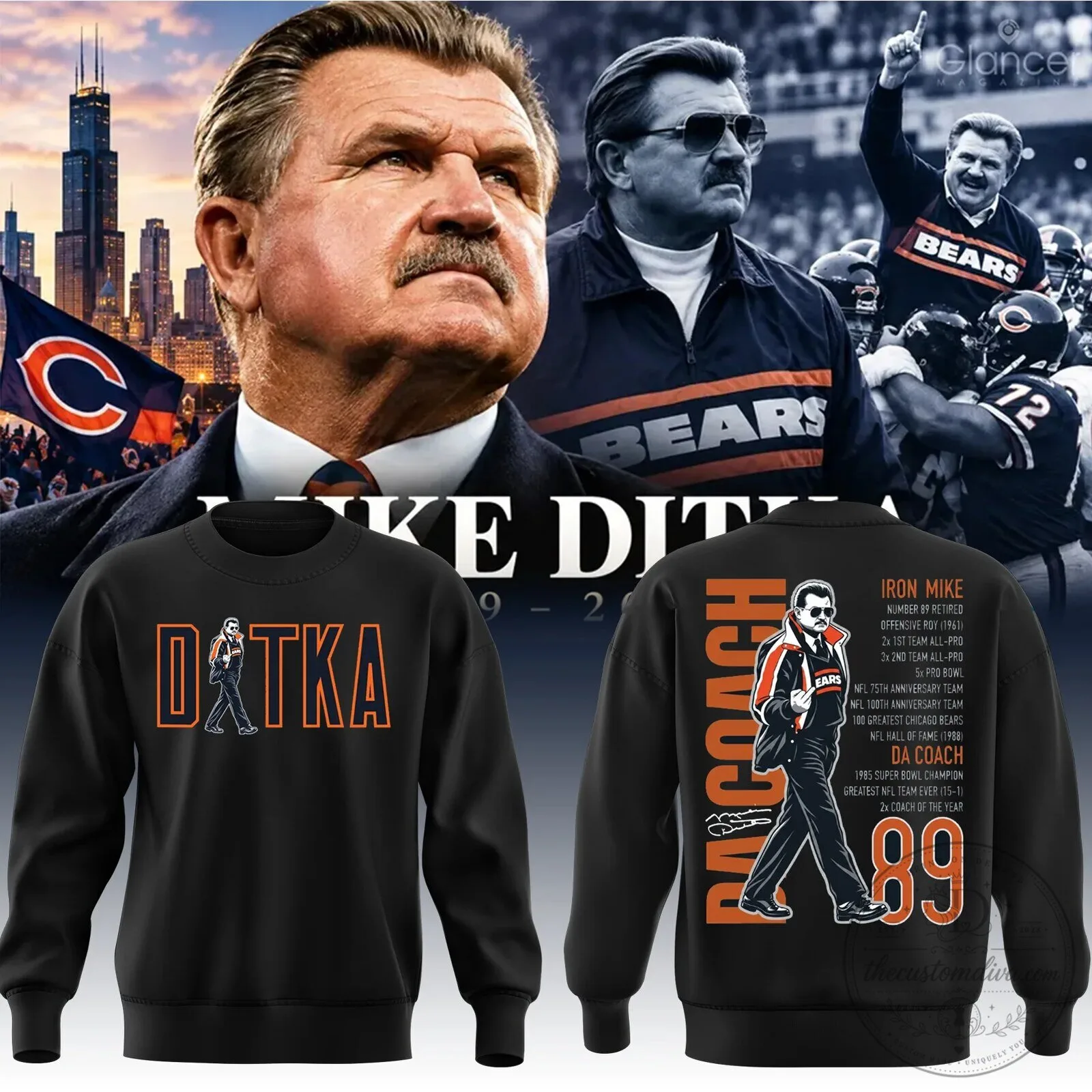 Mike Ditka Chicago Bears Football Legend Black Sweatshirt