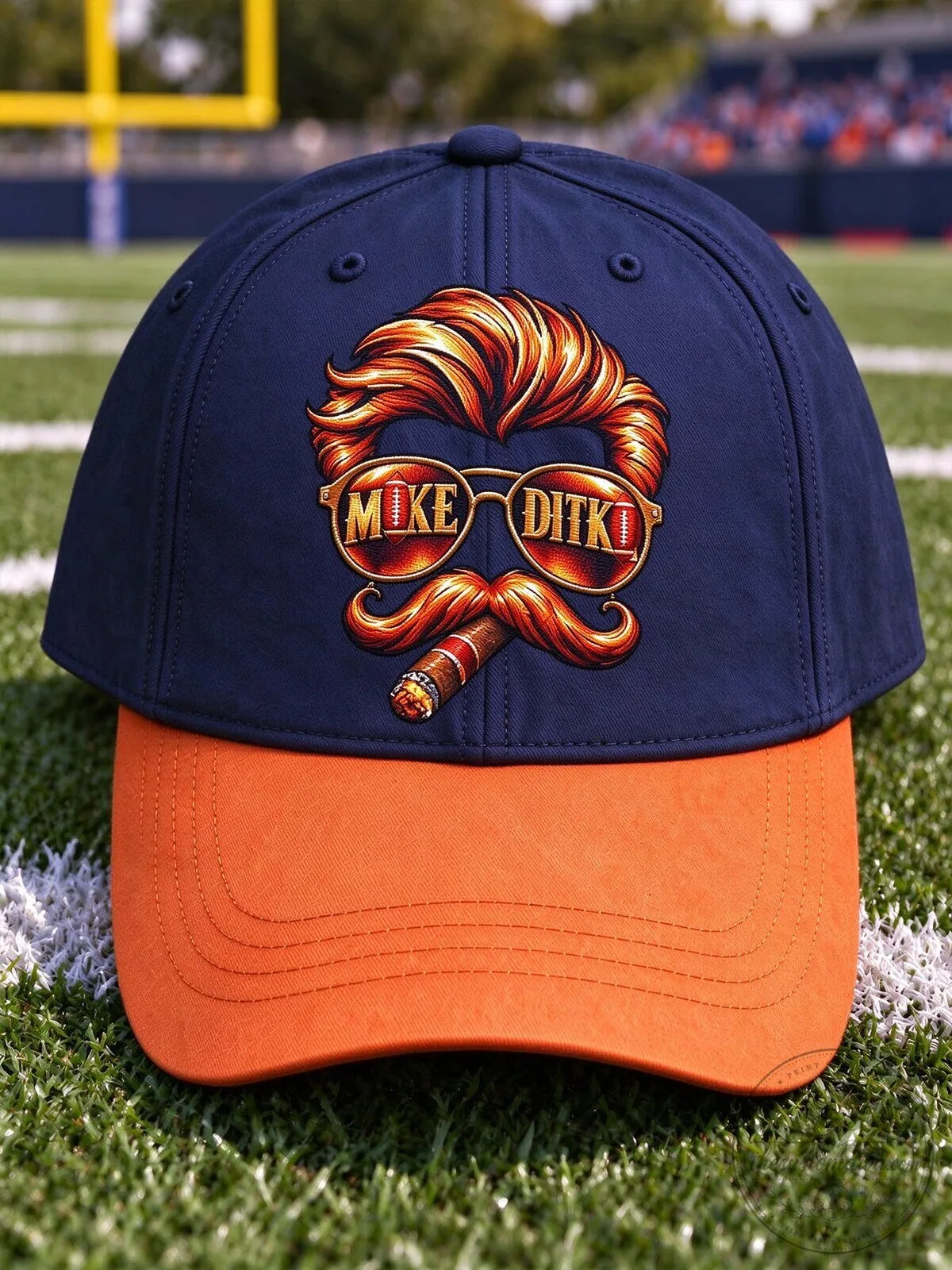 Mike Ditka Chicago Football Legend Mustache and Cigar Graphic Cap Hat