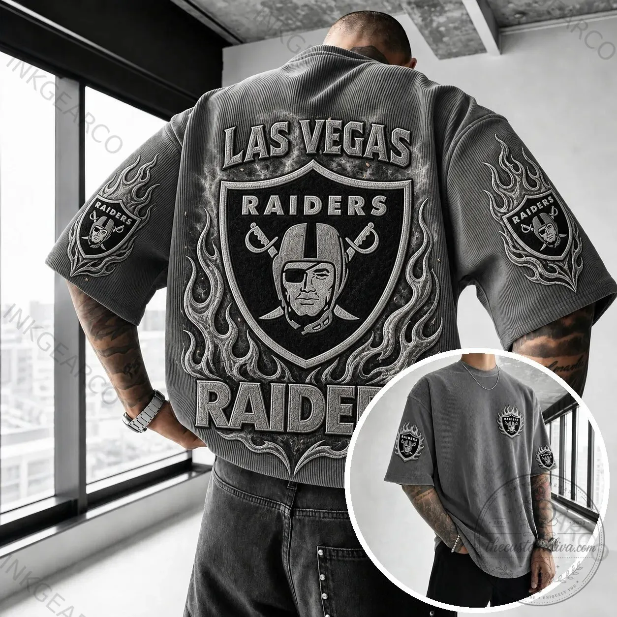 Gray Short Sleeve T-Shirt with Las Vegas Raiders NFL Team Logo