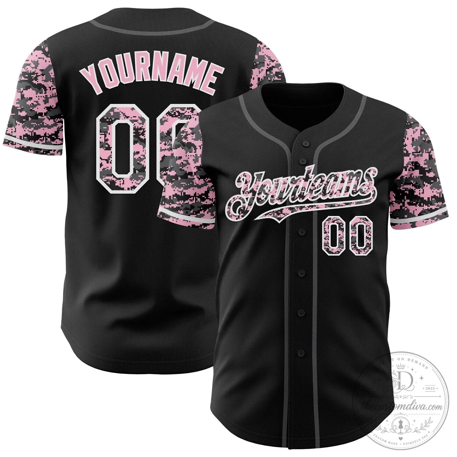 Authentic Baseball Jersey in Digital Camouflage with Custom Two Tone Black and Pink Design 6 Authentic Baseball Jersey in Digital Camouflage with Custom Two Tone Black and Pink Design