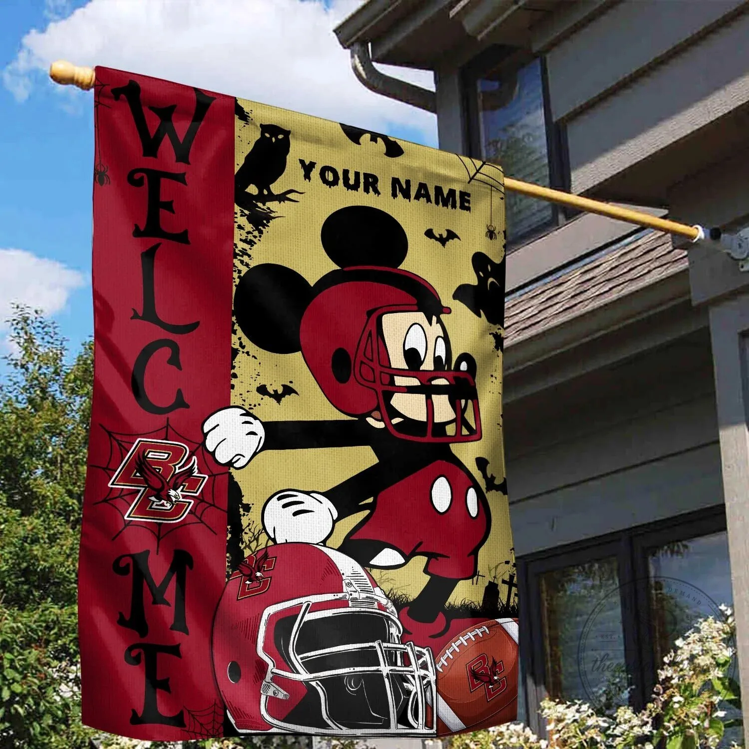 Boston College Eagles Football Mickey Halloween Welcome Garden Flag