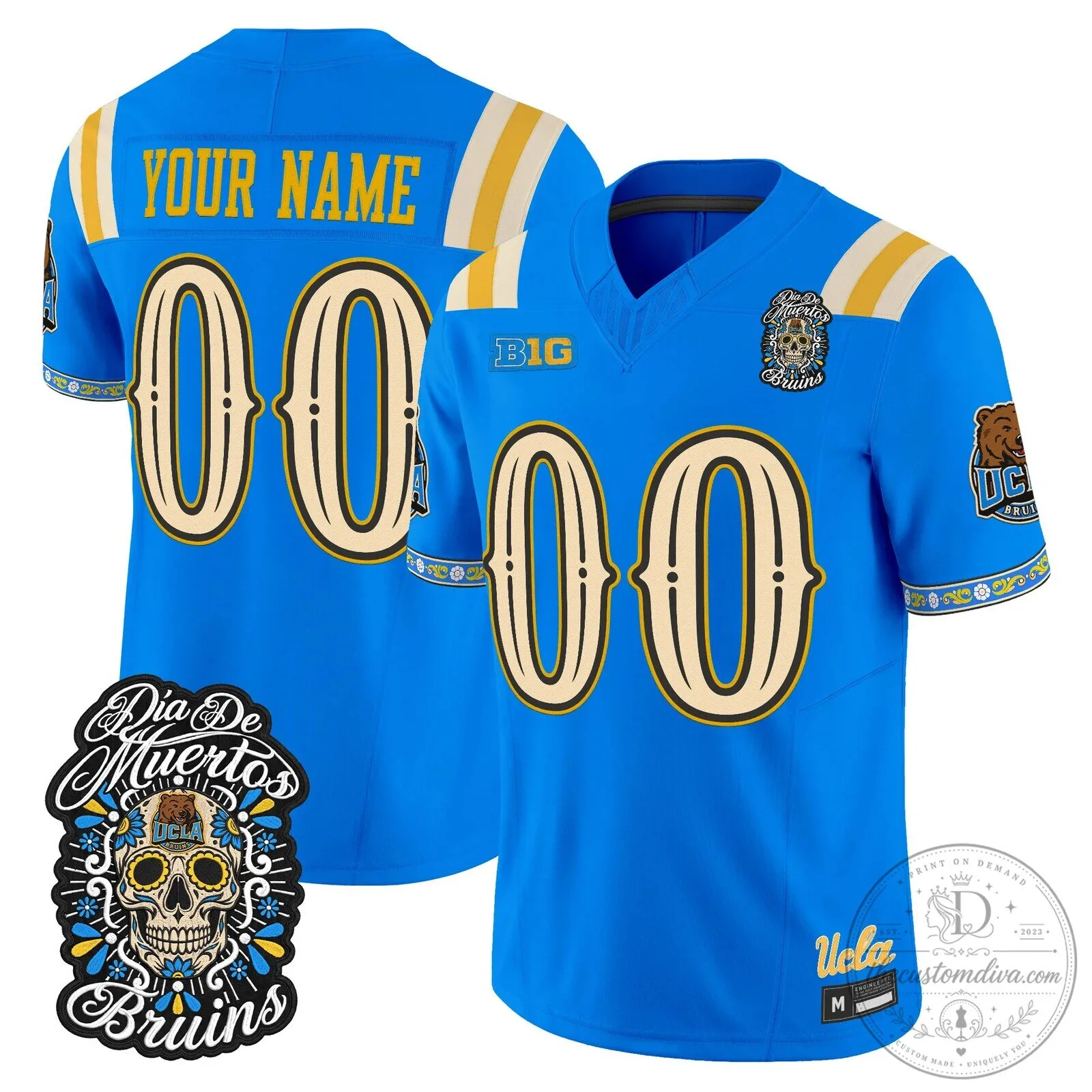 UCLA Bruins Dia de los Muertos Football Jersey Custom Number and Name Blue