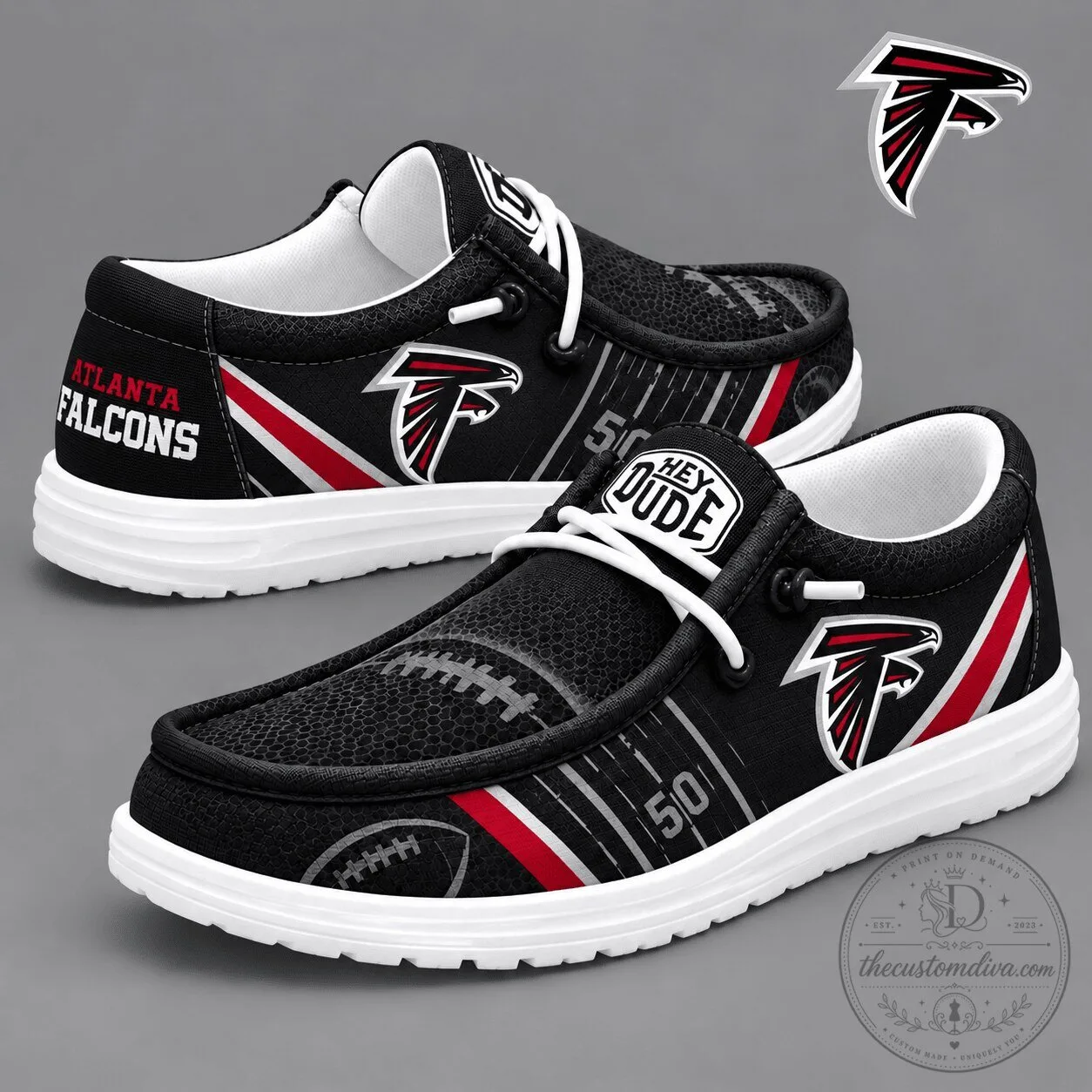Atlanta Falcons NFL Team Football Pattern Black Loafer Shoes for Men
