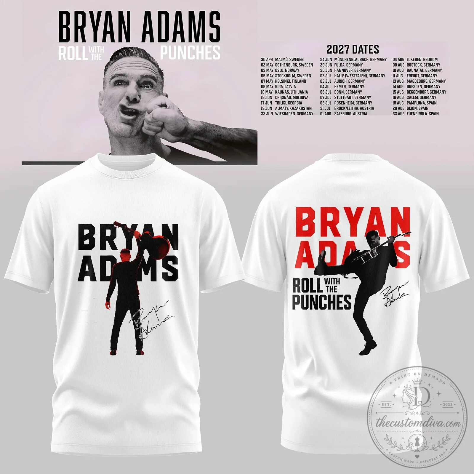 Bryan Adams Roll With The Punches Tour 2027 Concert Dates T-Shirt