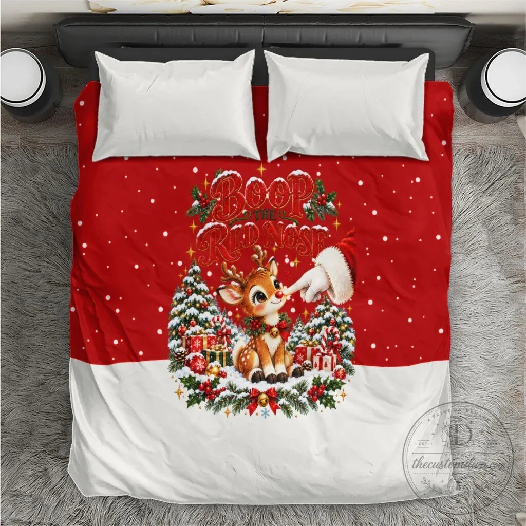 Cute Reindeer Boop The Red Nose Christmas Bedding Set Festive Winter Snow 2 Cute Reindeer Boop The Red Nose Christmas Bedding Set Festive Winter Snow