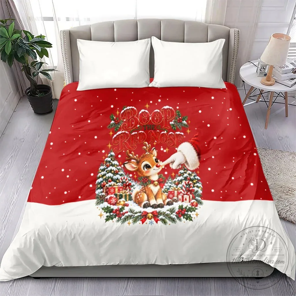 Cute Reindeer Boop The Red Nose Christmas Bedding Set Festive Winter Snow 12 Cute Reindeer Boop The Red Nose Christmas Bedding Set Festive Winter Snow