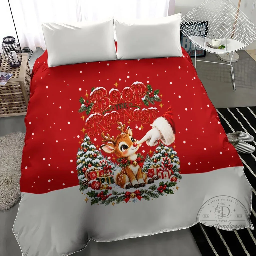 Cute Reindeer Boop The Red Nose Christmas Bedding Set Festive Winter Snow 13 Cute Reindeer Boop The Red Nose Christmas Bedding Set Festive Winter Snow