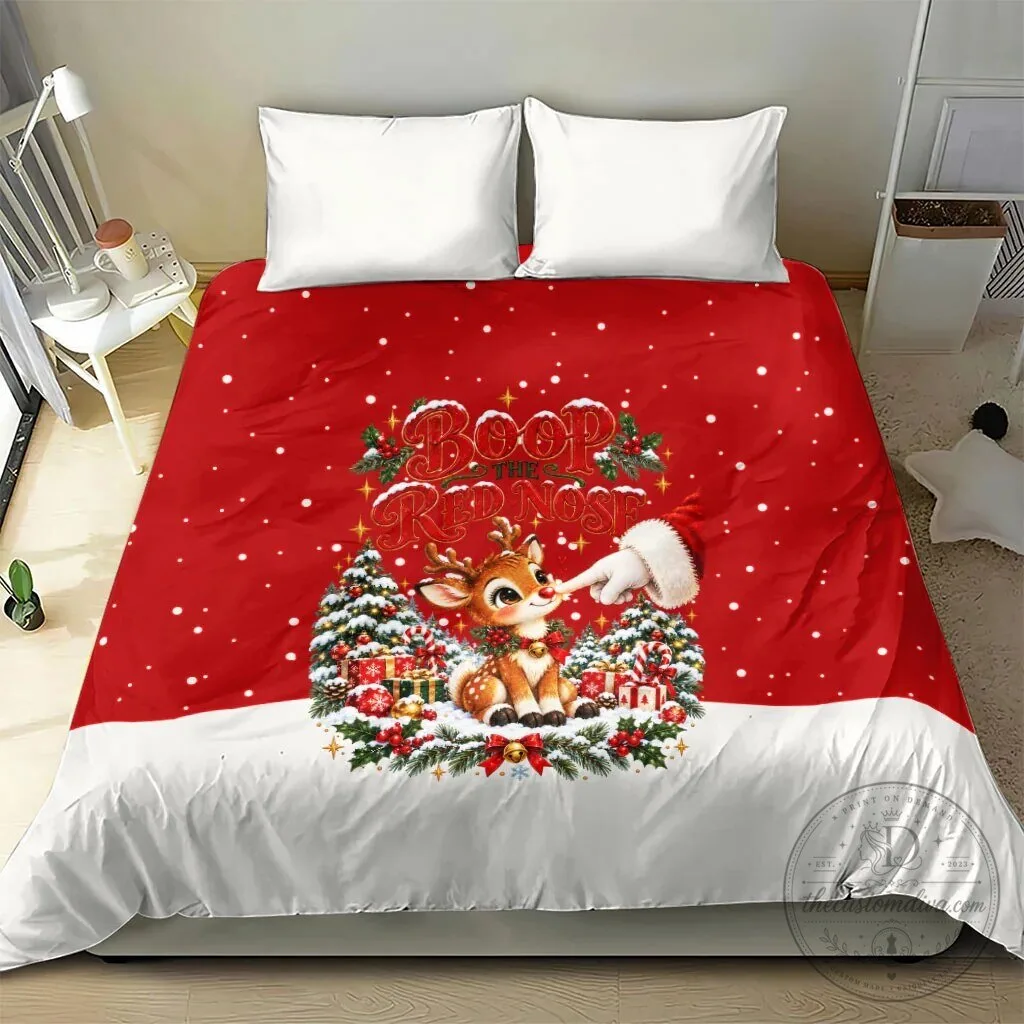 Cute Reindeer Boop The Red Nose Christmas Bedding Set Festive Winter Snow 14 Cute Reindeer Boop The Red Nose Christmas Bedding Set Festive Winter Snow