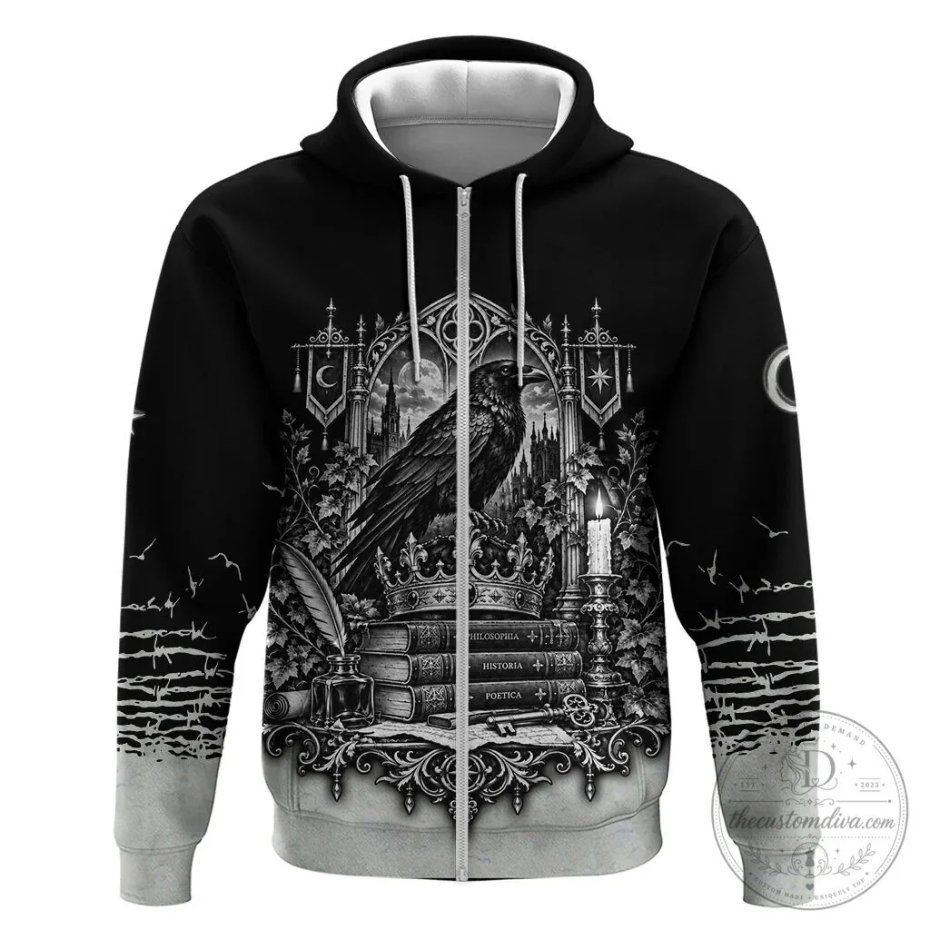 Dark Academia Raven Gothic Literature Vintage Bookish Aesthetic Zip Hoodie