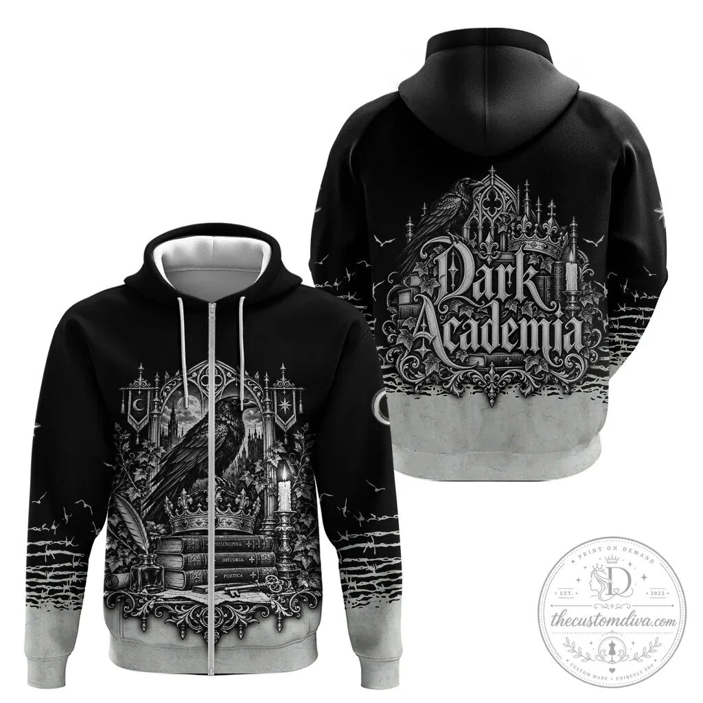 Dark Academia Raven Gothic Literature Vintage Bookish Aesthetic Zip Hoodie 12 Dark Academia Raven Gothic Literature Vintage Bookish Aesthetic Zip Hoodie