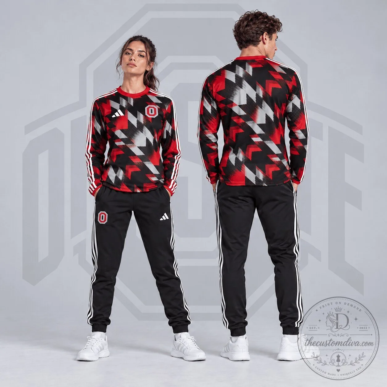 Ohio State Buckeyes Dynamic Geometric Pattern Long Sleeve Shirt and Jogger Set