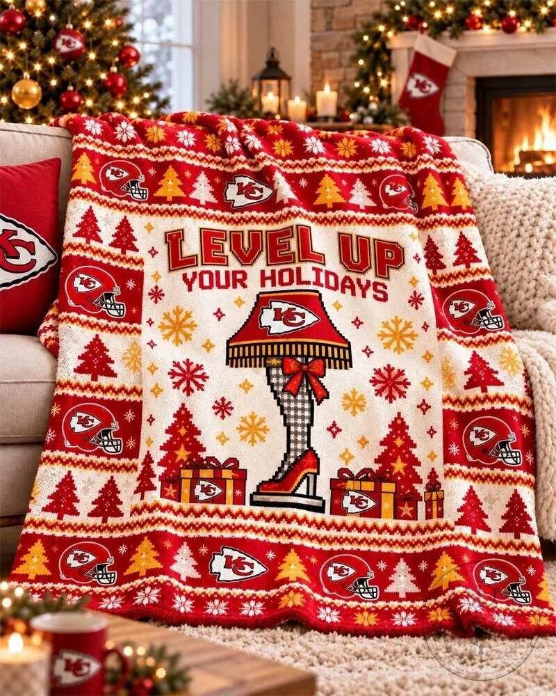 Kansas City Chiefs Level Up Your Holidays Christmas Ugly Sweater Blanket