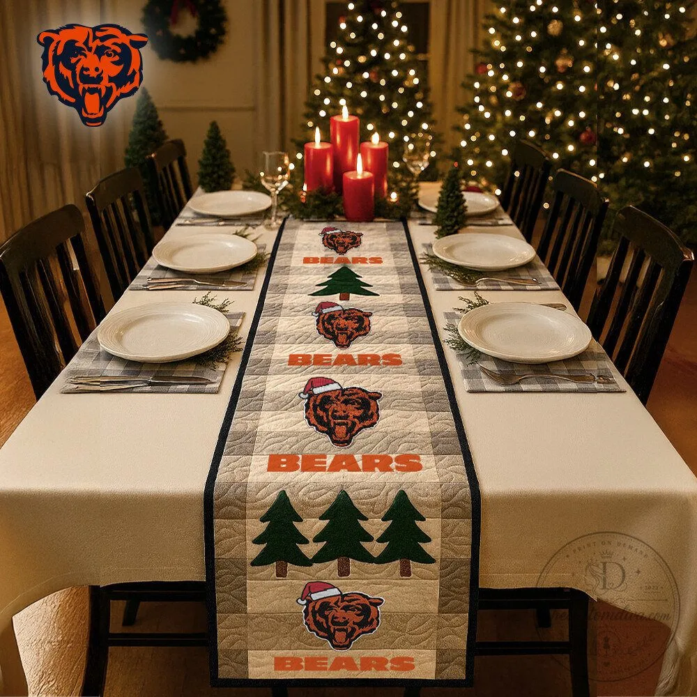 Chicago Bears Christmas Holiday Quilted Table Runner for Dining Table Decor 10 Chicago Bears Christmas Holiday Quilted Table Runner for Dining Table Decor
