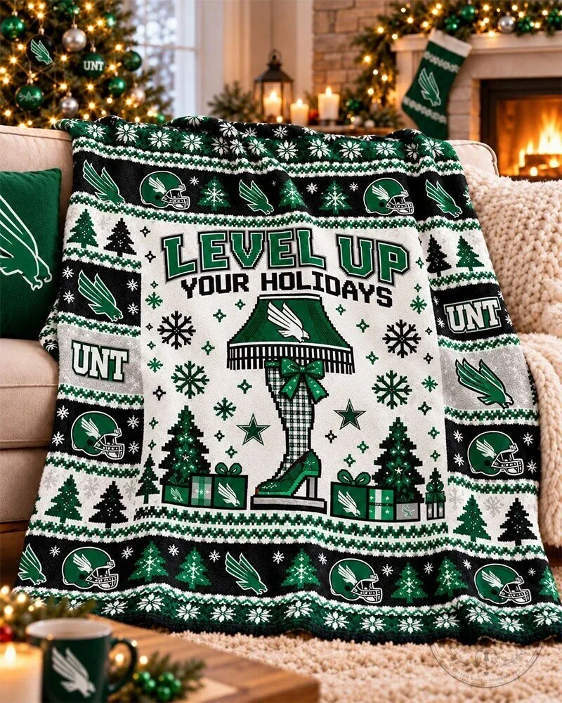 North Texas Mean Green Level Up Your Holidays Christmas Flannel Blanket 1 North Texas Mean Green Level Up Your Holidays Christmas Flannel Blanket