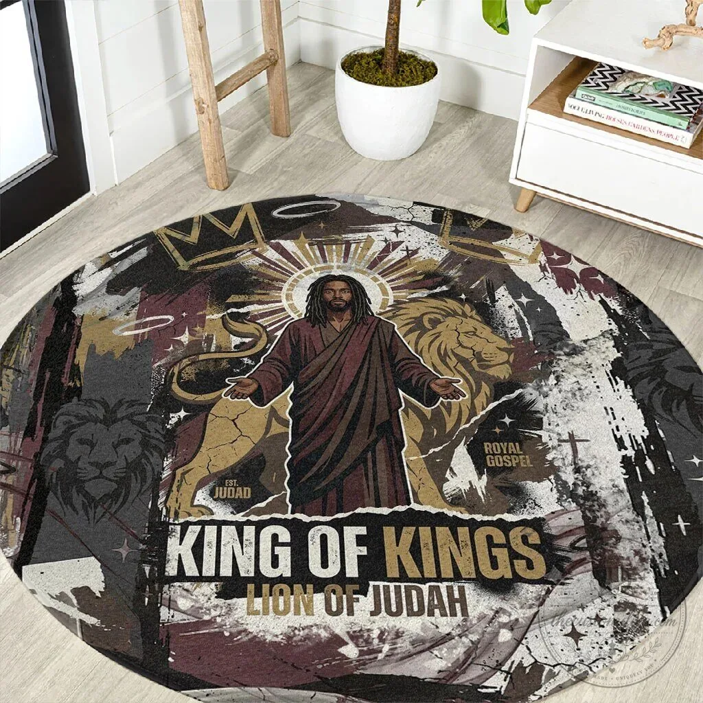 King of Kings Jesus Christ Lion of Judah Christian Faith Round Area Rug